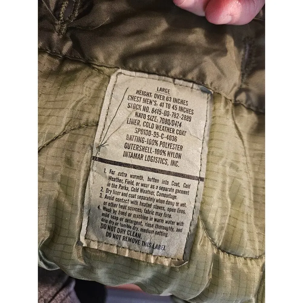 US Military Camo Field Jacket Coat Cold Weather LARGE REGULAR w/ LINER Alpha USA